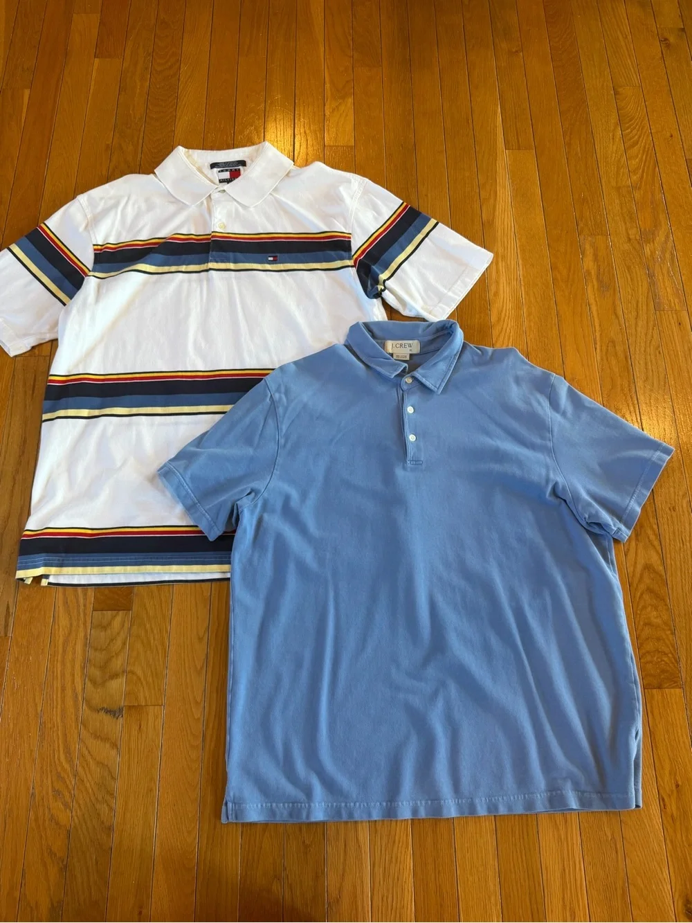 2 Tommy Hilfiger Striped & JCrew Blue Short Sleeve Polo Shirts Mens XL